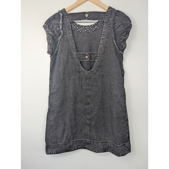 Pilcro Anthropologie Black Ruffle Shoulder Utility Mini Dress with Patch Pockets - Picture 9 of 11